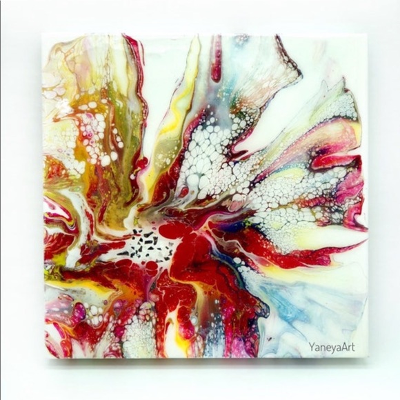 Off white red gold abstract flower Art Home Decor Resin Painting - Picture 4 of 7